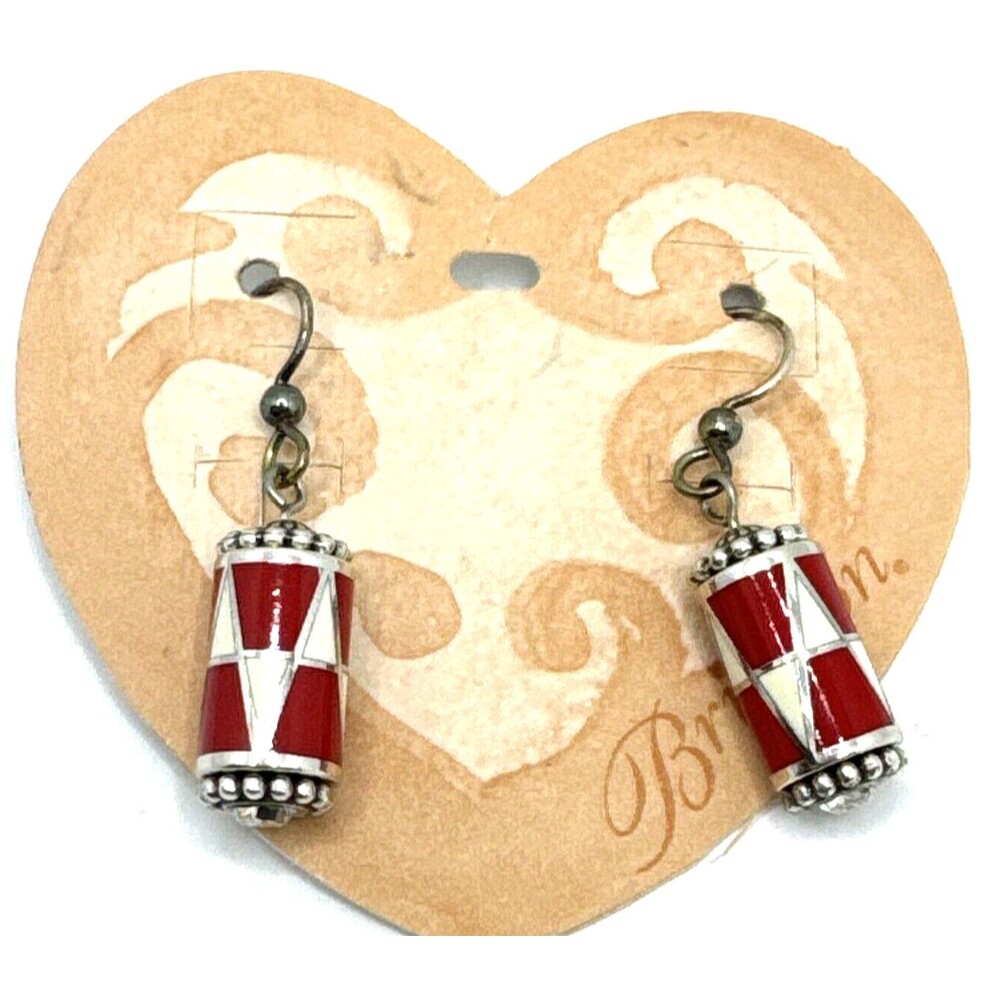 Brighton Glimmer Twist Twinkle + 2 Zigzag Zig Zag Red White Beads Earrings NWT